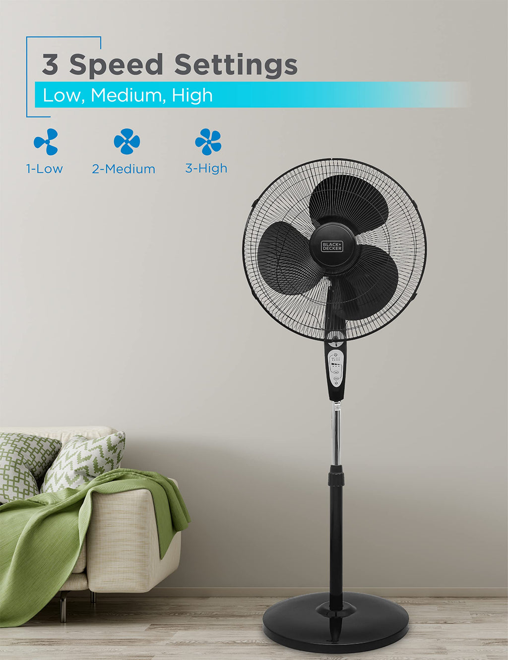 18" Oscillating Pedestal Fan with Remote, Black G211187