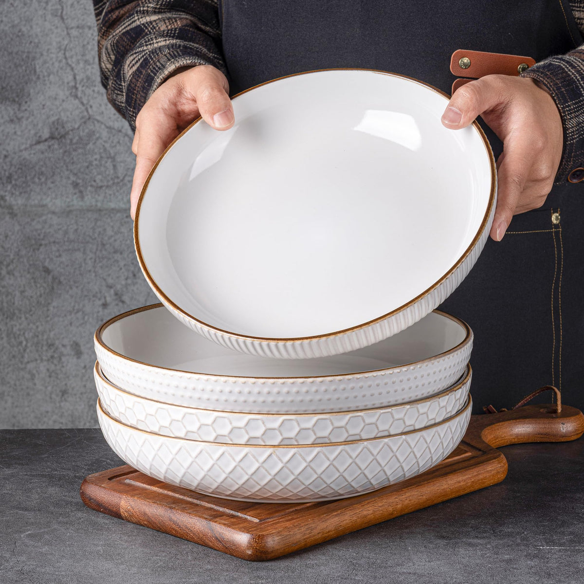 9.5'' 42 Ounce Stoneware Ceramic Pasta Bowls Set of 4 N393