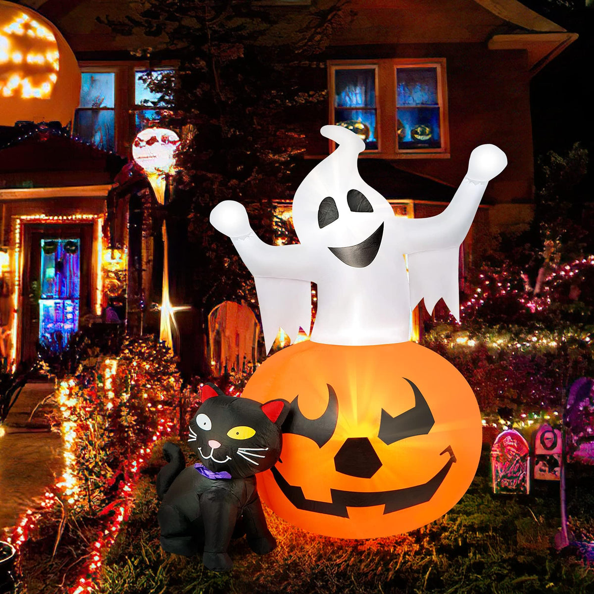 5 FT Halloween Inflatables Outdoor Ghost Pumpkin Black Cat Decor M923