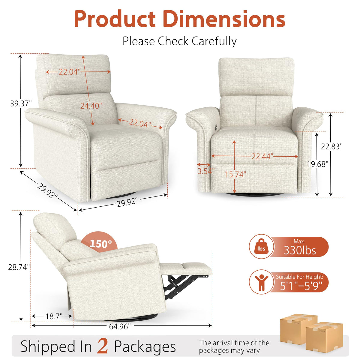 Fabric Light Gray Swivel Rocker Recliner Chair D9891
