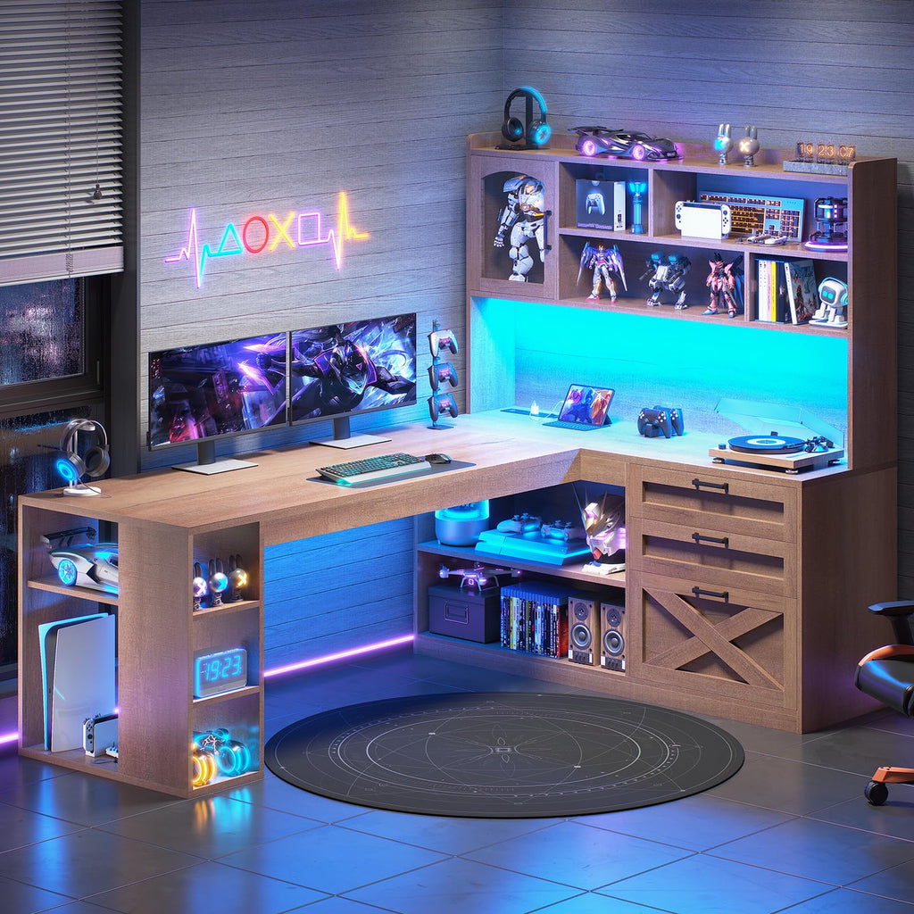 61" L Shaped Office Desk with Drawers and Storage S11230