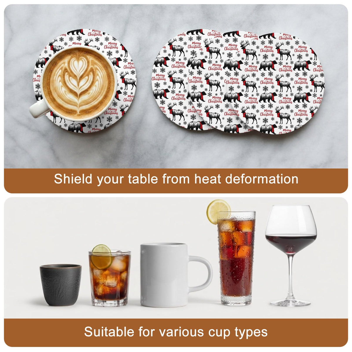 Black Absorbent Ceramic Coasters Set of 6 with Holder M7743