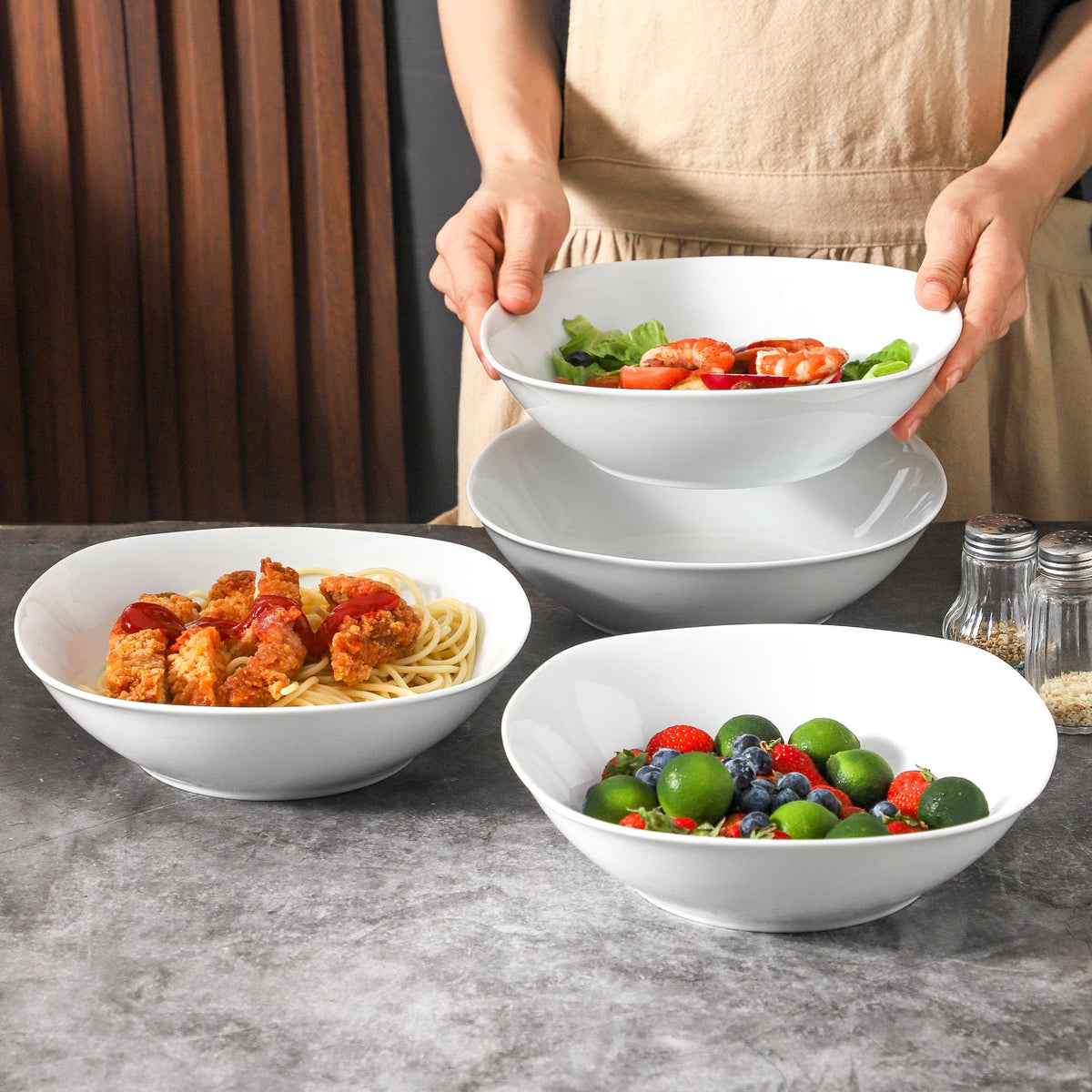 4 Pc 35 oz Porcelain Pasta Bowls S28191