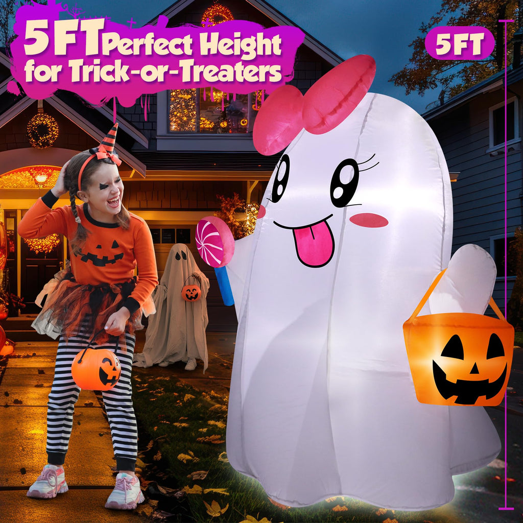5FT Halloween Inflatables Ghost with Built-in LED Lights R878085