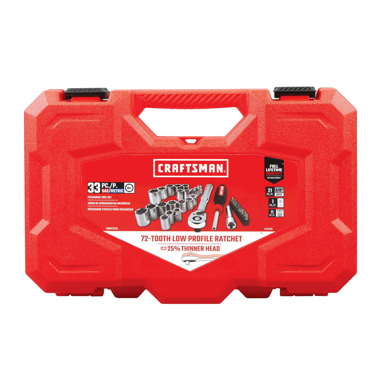 33 Piece 3/8 Inch Drive SAE/Metric Mechanics Tool Set W6645