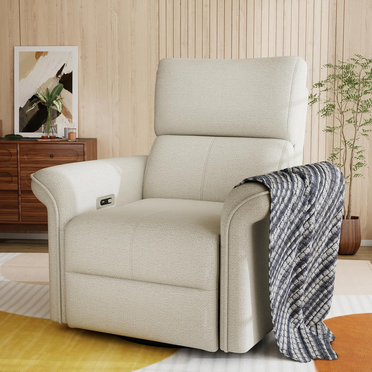 Fabric Light Gray Swivel Rocker Recliner Chair D9891