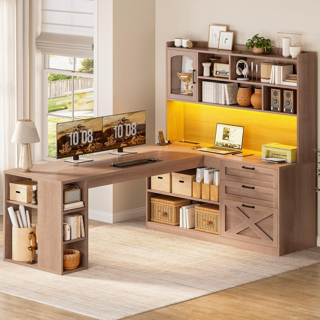 61" L Shaped Office Desk with Drawers and Storage S11230
