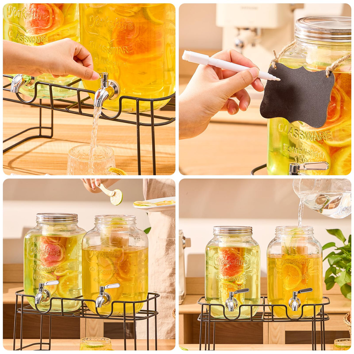 1 Gallon Glass Drink Dispenser with Stand, 2 Pack R99904