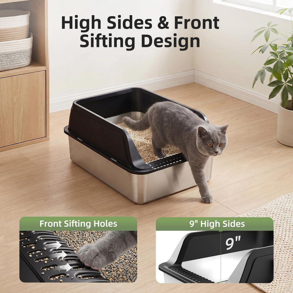 Stainless Steel High Sided Litter Box with Lid K871194