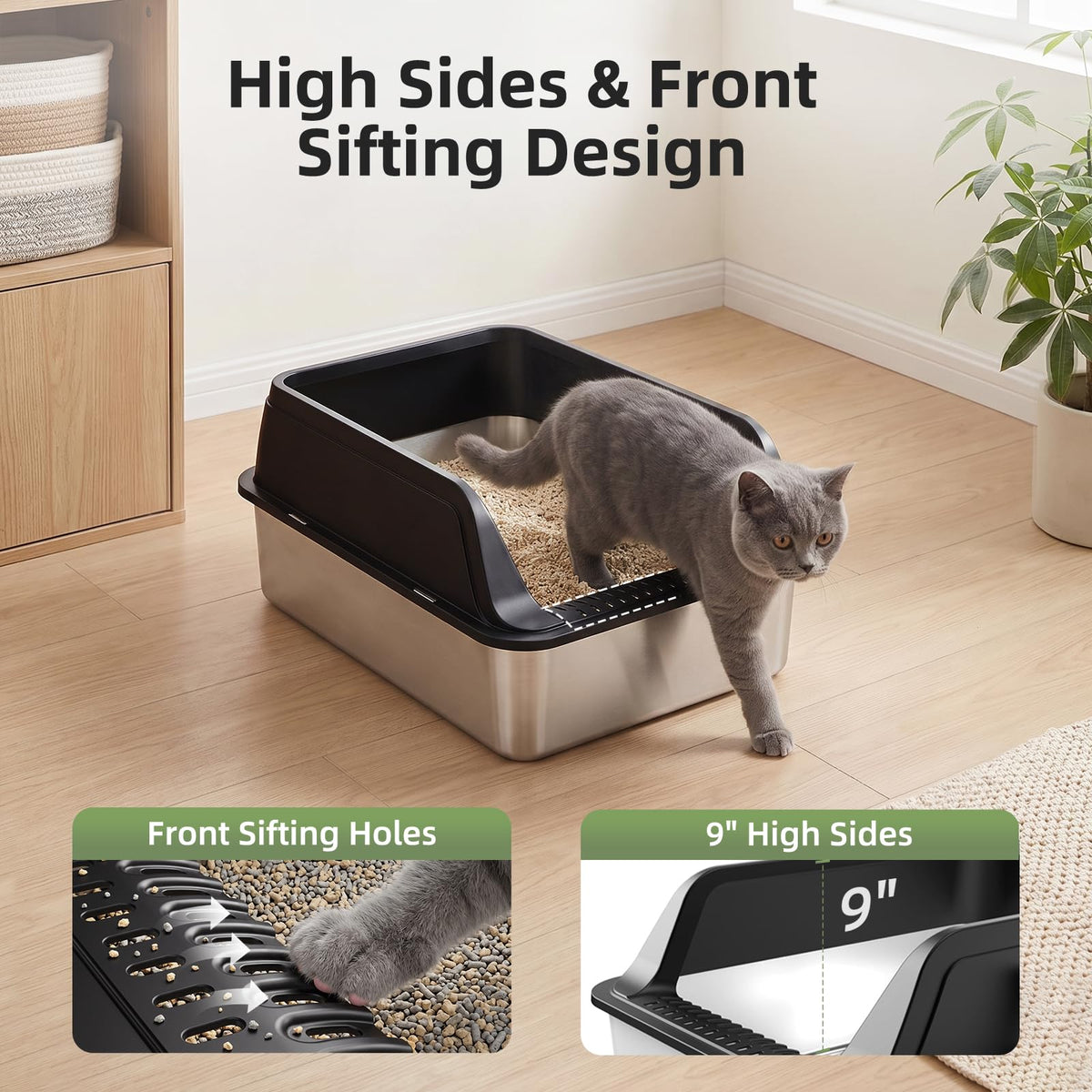 Stainless Steel High Sided Litter Box with Lid K871194