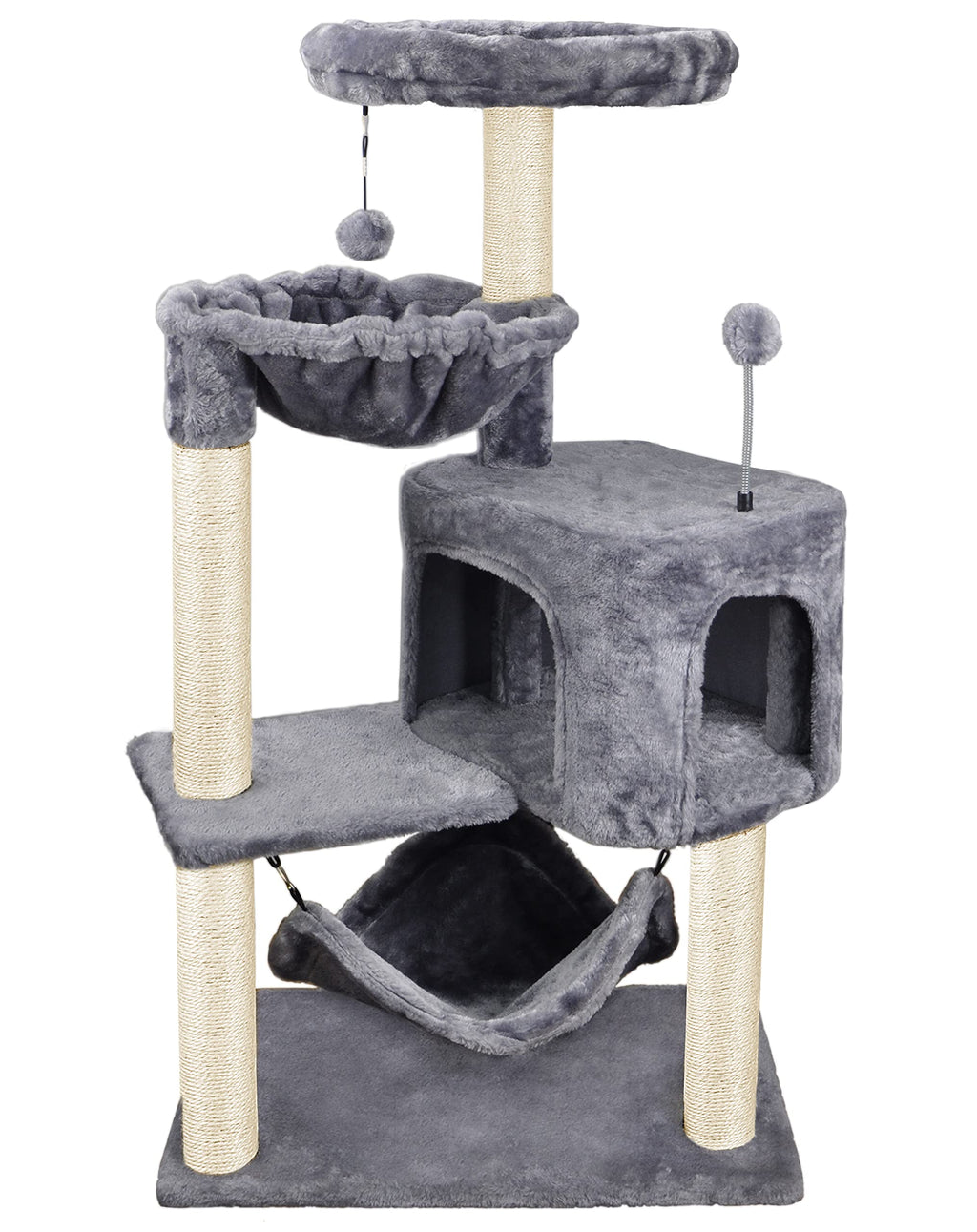 Grey Cat Tree with Cat Condo and Hammock D5750