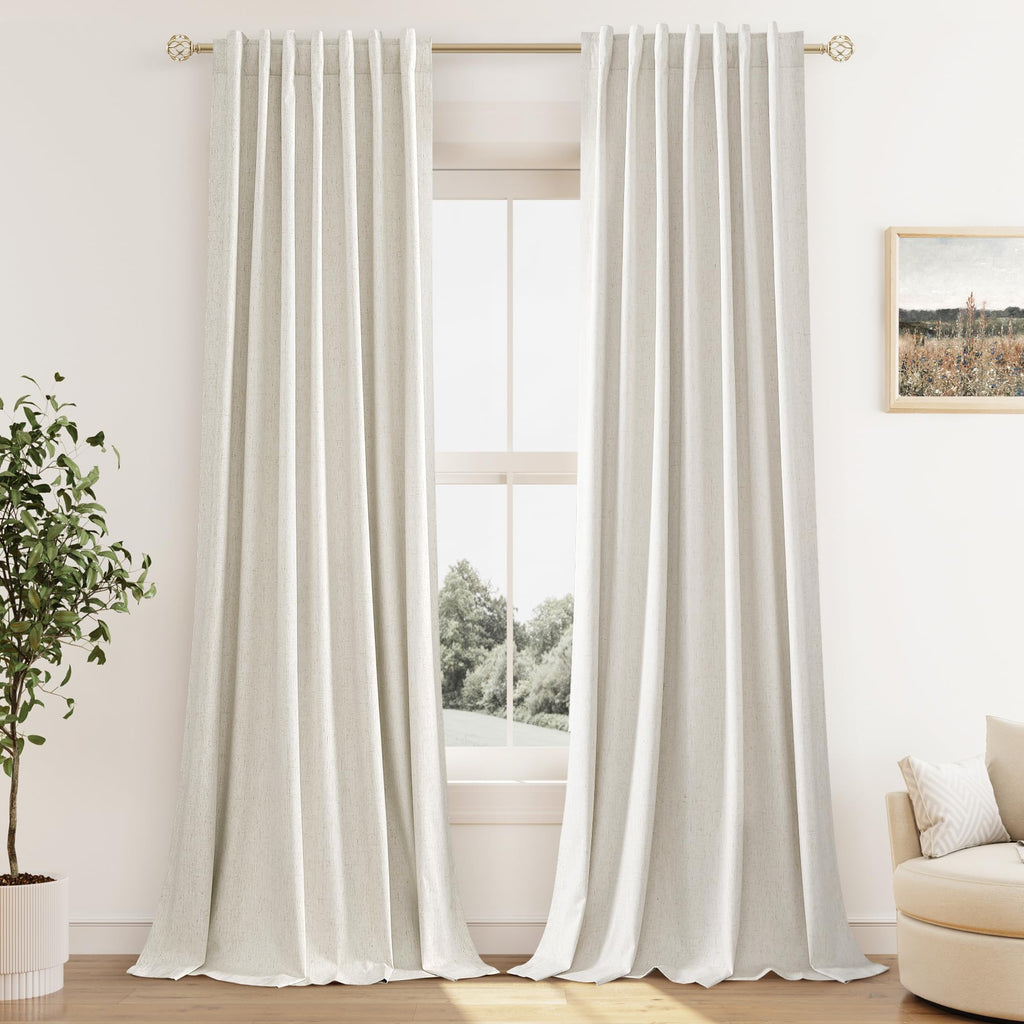 100% Blackout Linen Curtains 108 Inches 2 Panels J772928