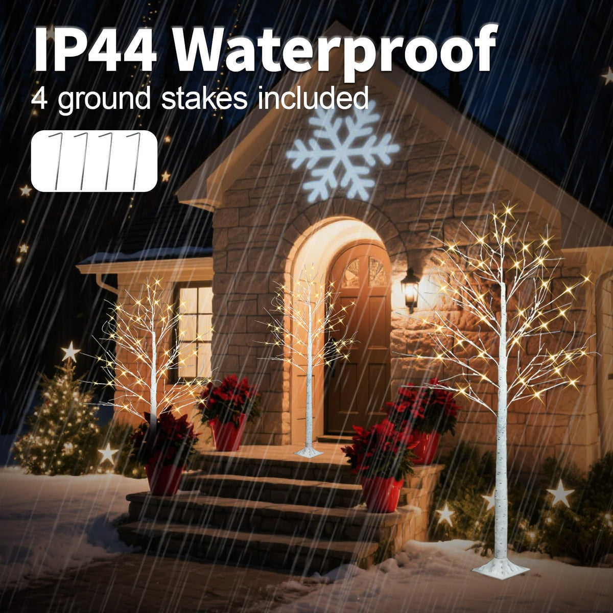4FT 6FT 8FT Lighted Artificial Birch Tree Set of 3 T3229