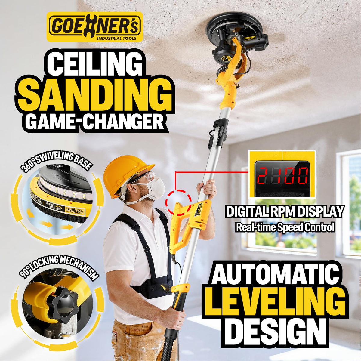 950W Electric Drywall Sander with Vacuum Dust Collector B6752