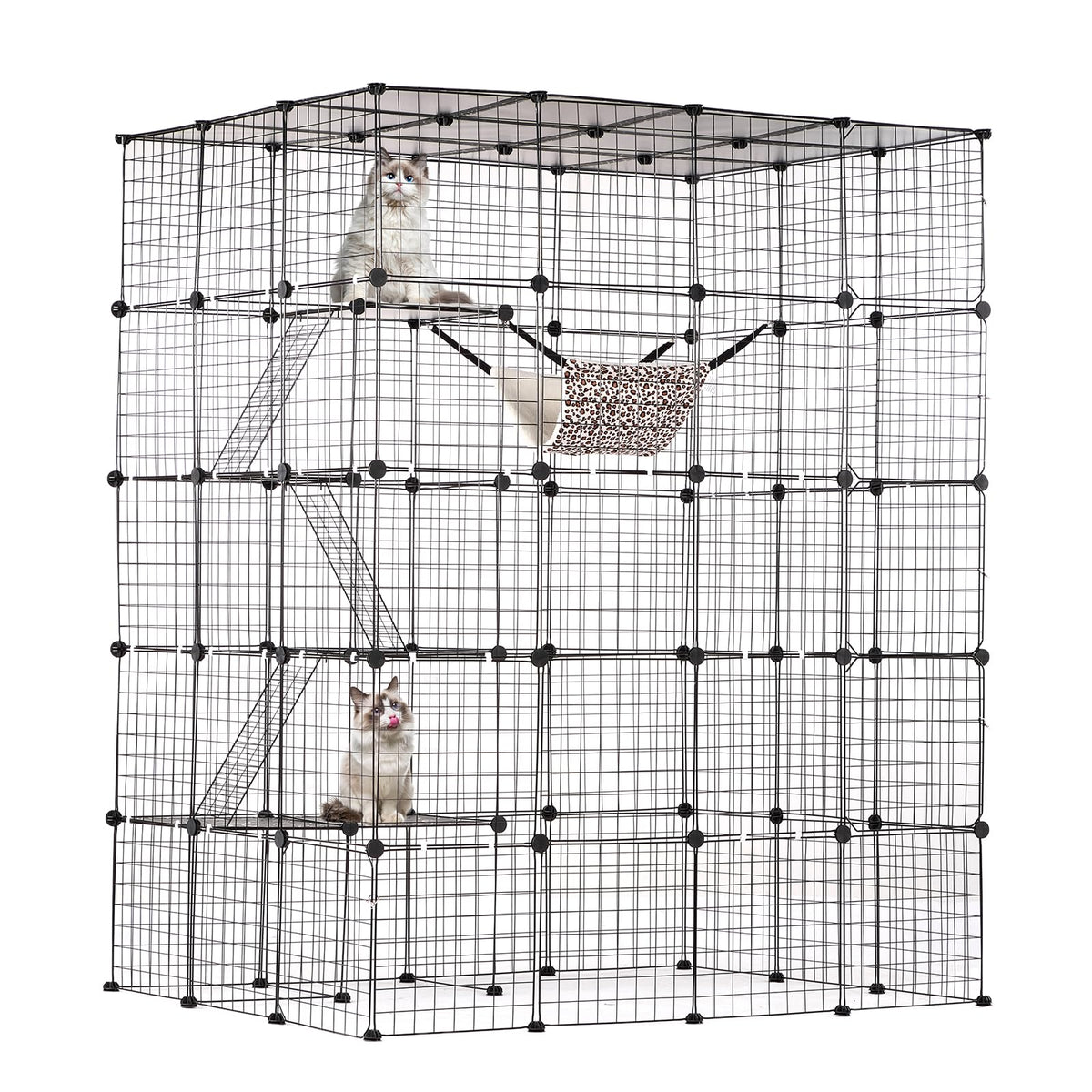 4-Tier Metal Wire Cat Cage with Hammock Ramp X8921