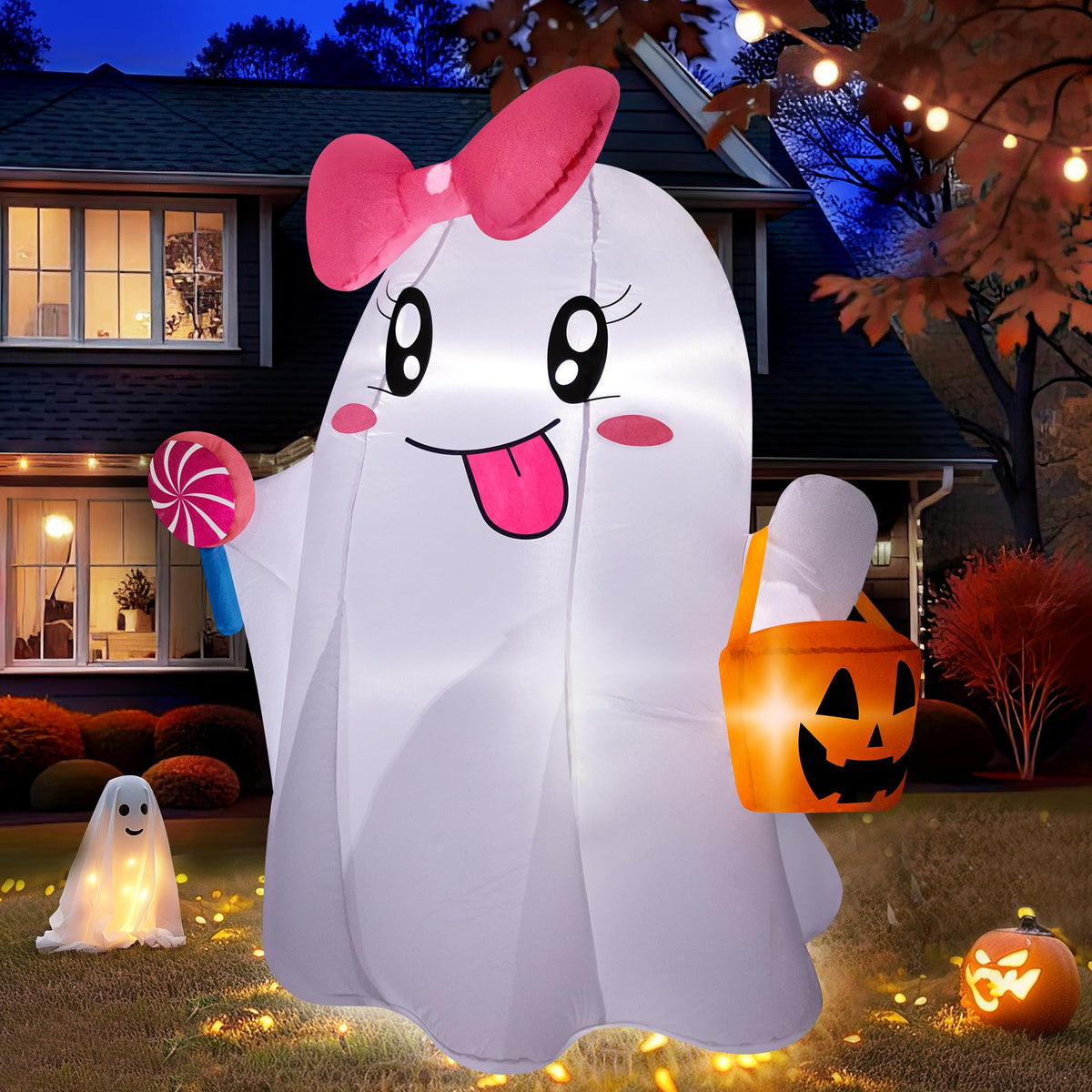 5FT Halloween Inflatables Ghost with Built-in LED Lights R878085
