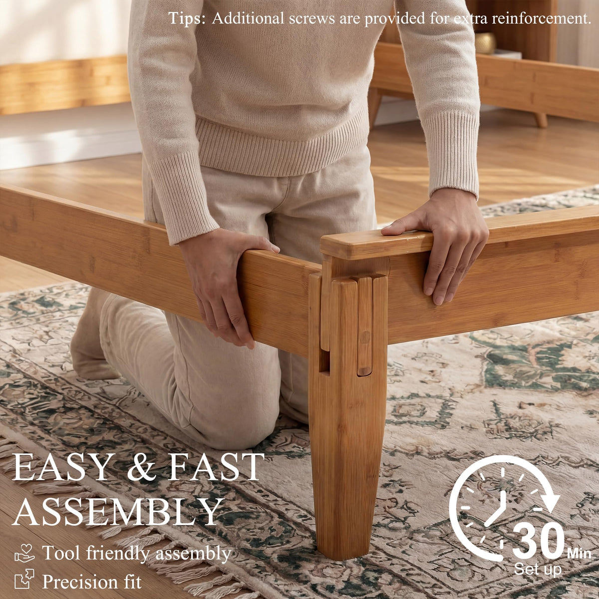Solid Bamboo Queen Size Bed Frame with Headboard H3232