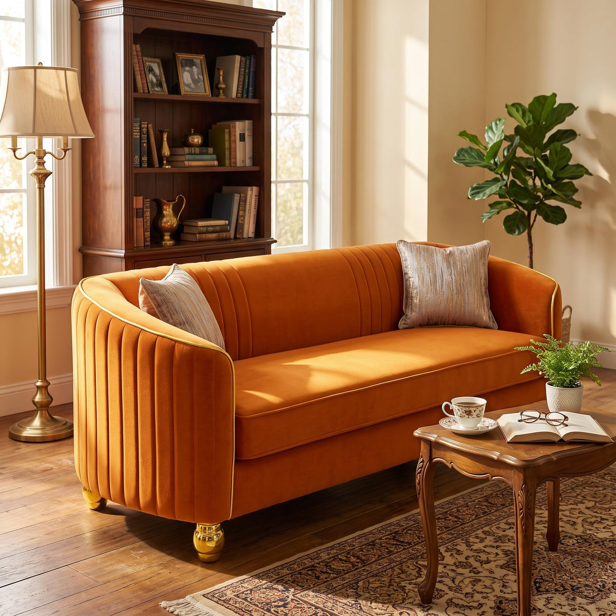 Orange Velvet 3 Seater Sofa U520816