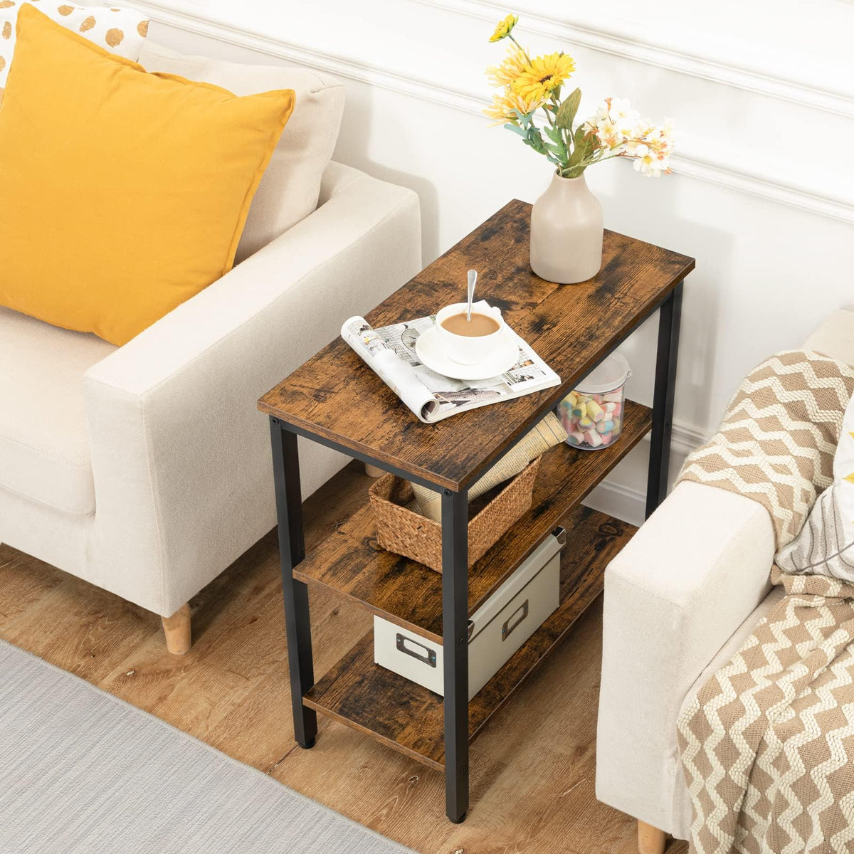 Rustic Brown and Black 3-Tier End Table E975737