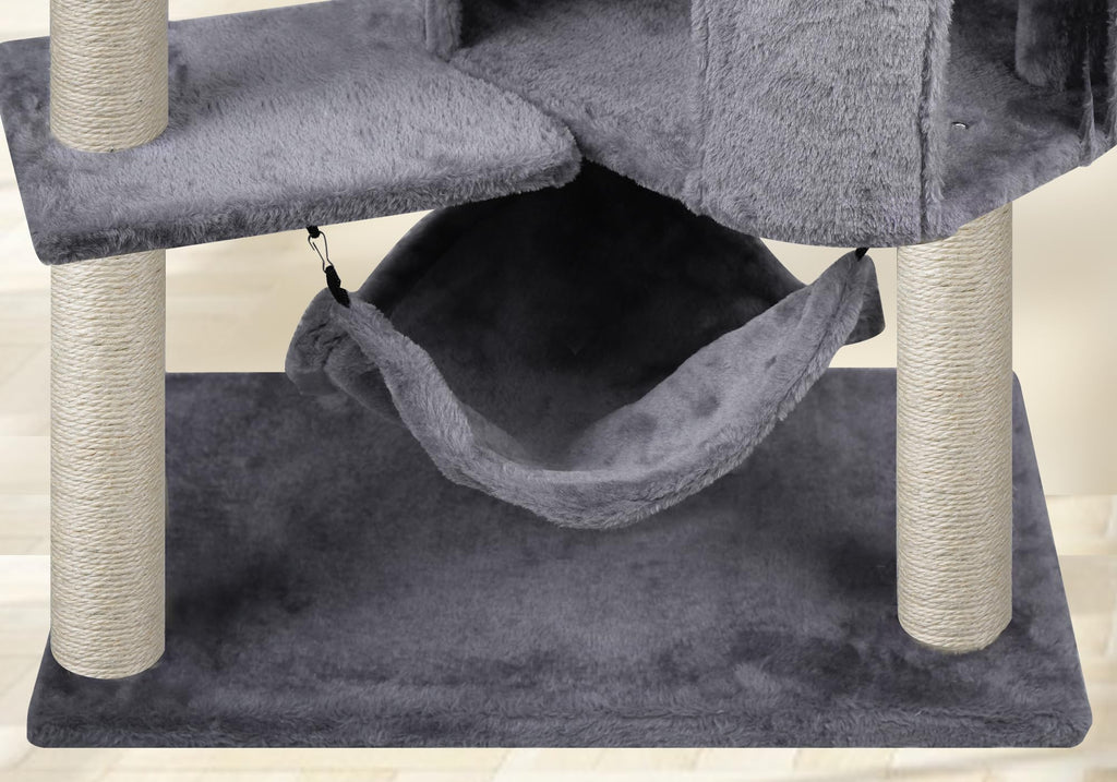 Grey Cat Tree with Cat Condo and Hammock D5750
