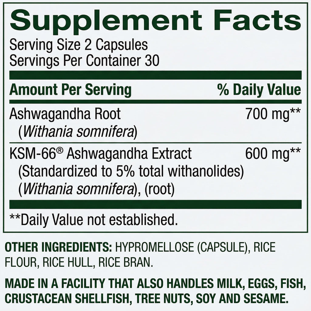 Ashwagandha 1300 mg 60 Vegetarian Capsules Z736656