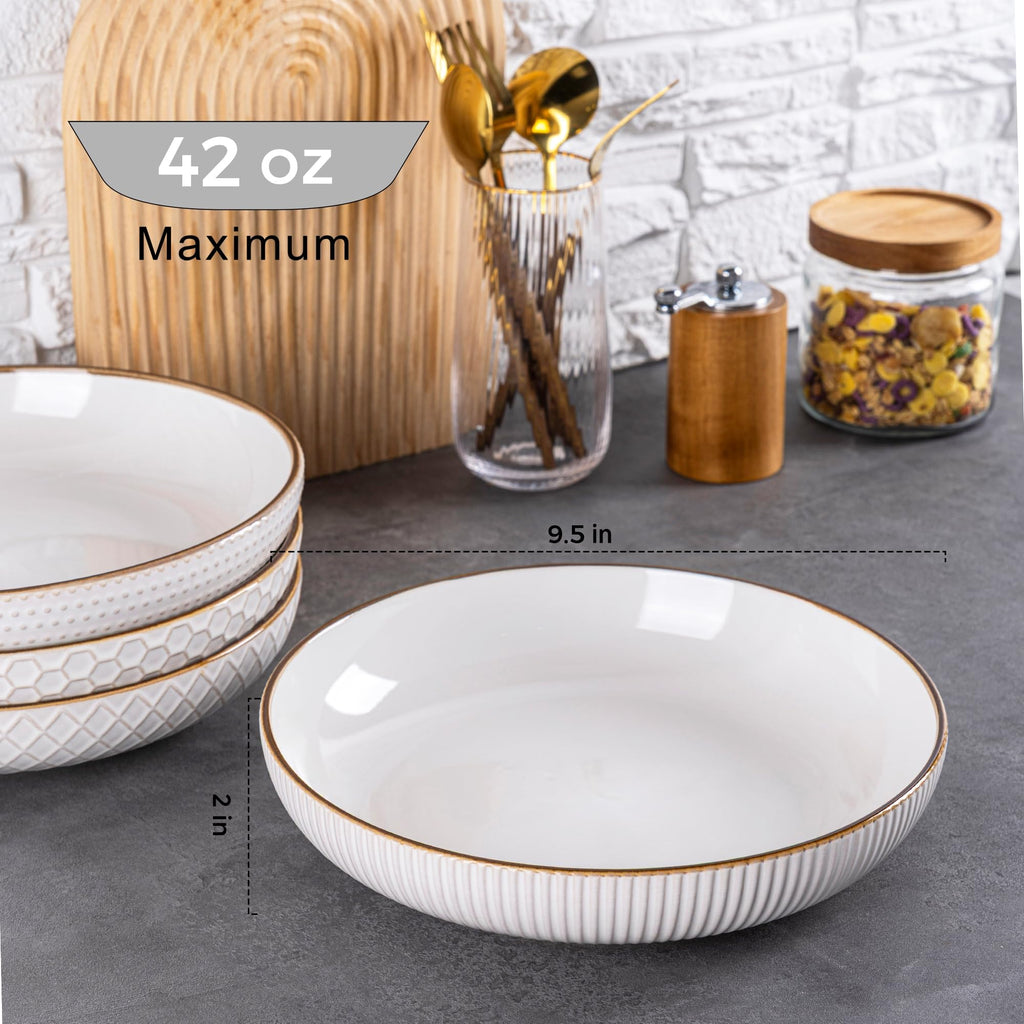 9.5'' 42 Ounce Stoneware Ceramic Pasta Bowls Set of 4 N393