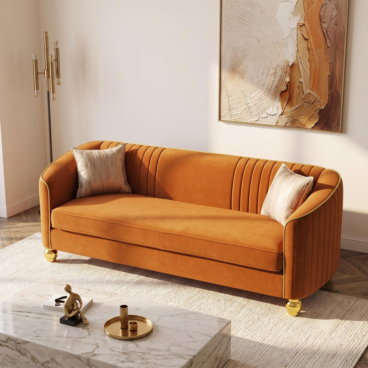 Orange Velvet 3 Seater Sofa U520816