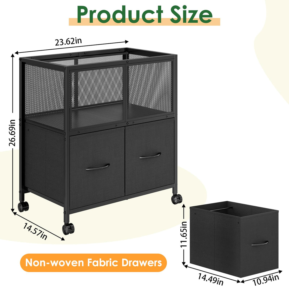 Rolling File Cart with 2 Fabric Drawers E7222