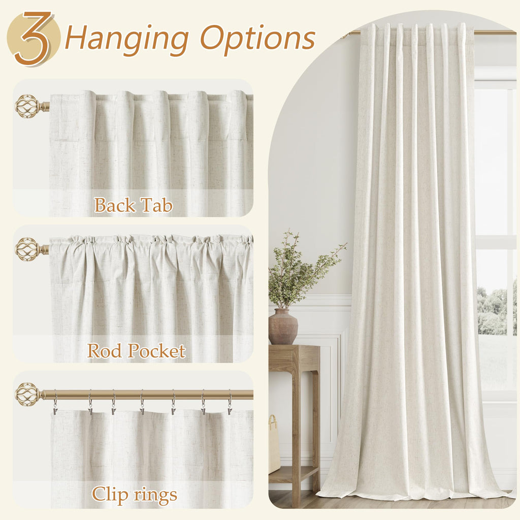 100% Blackout Linen Curtains 108 Inches 2 Panels J772928