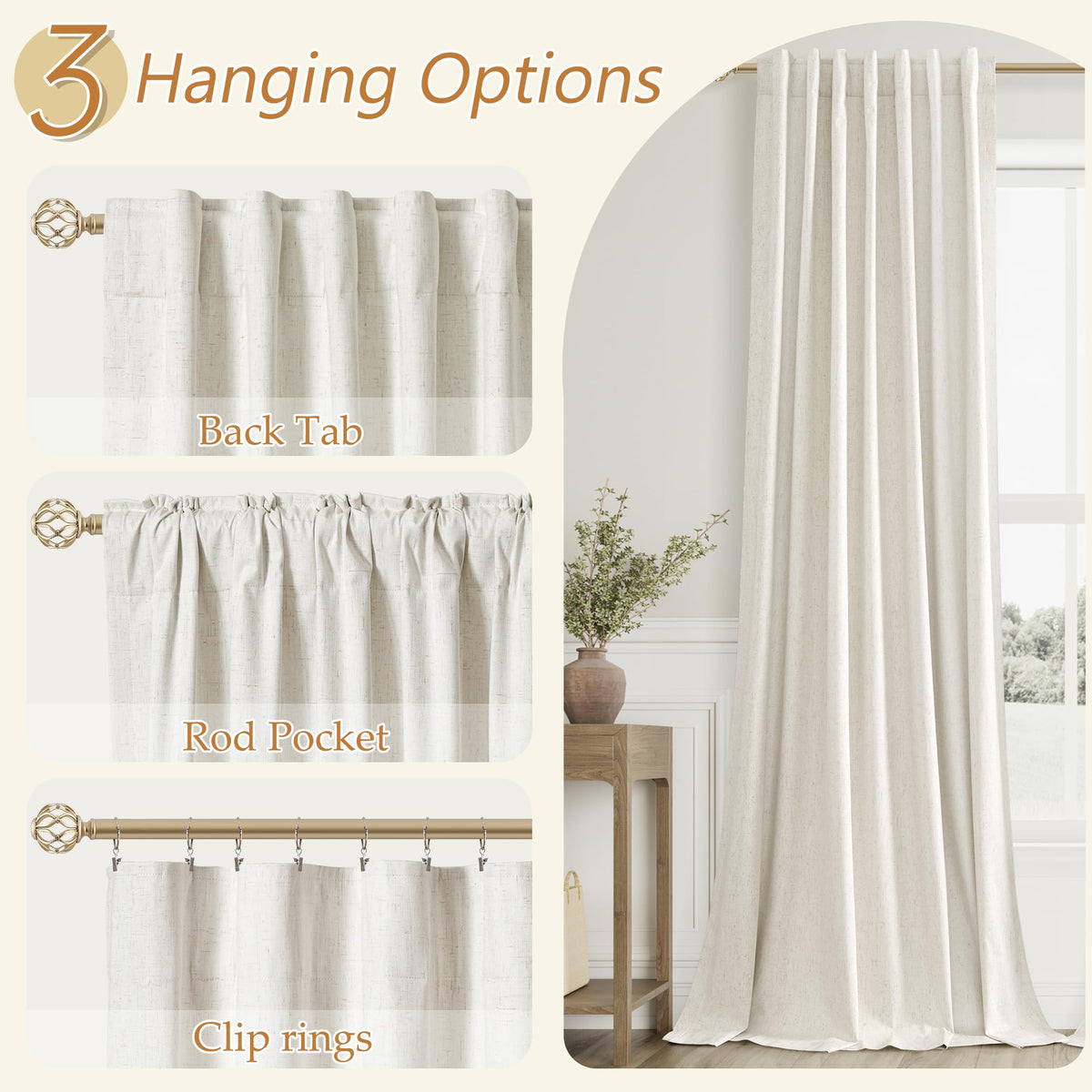 100% Blackout Linen Curtains 108 Inches 2 Panels J772928