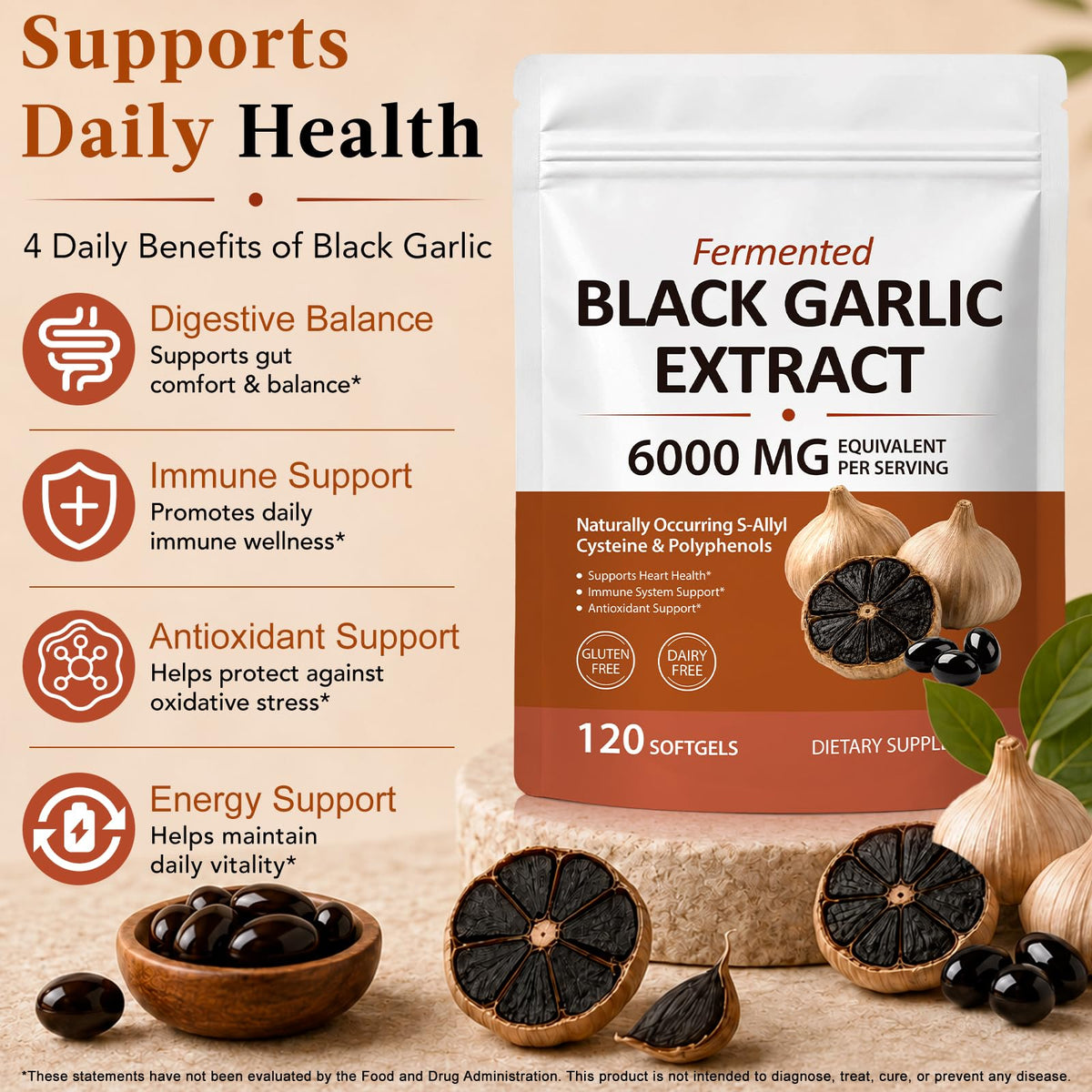 Black Garlic Extract 6000mg Vegetarian 120 Softgels S71309