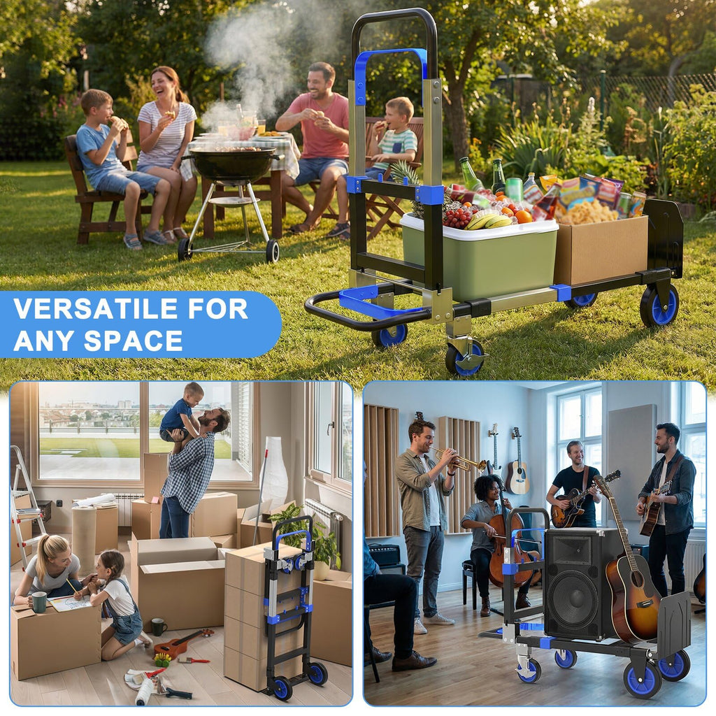 3-in-1 Folding Heavy Duty Hand Truck Dolly Cart Trolley with Wheels (Blue) T443600