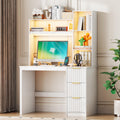 40” White Home Office Desk with Hutch and Drawers B558