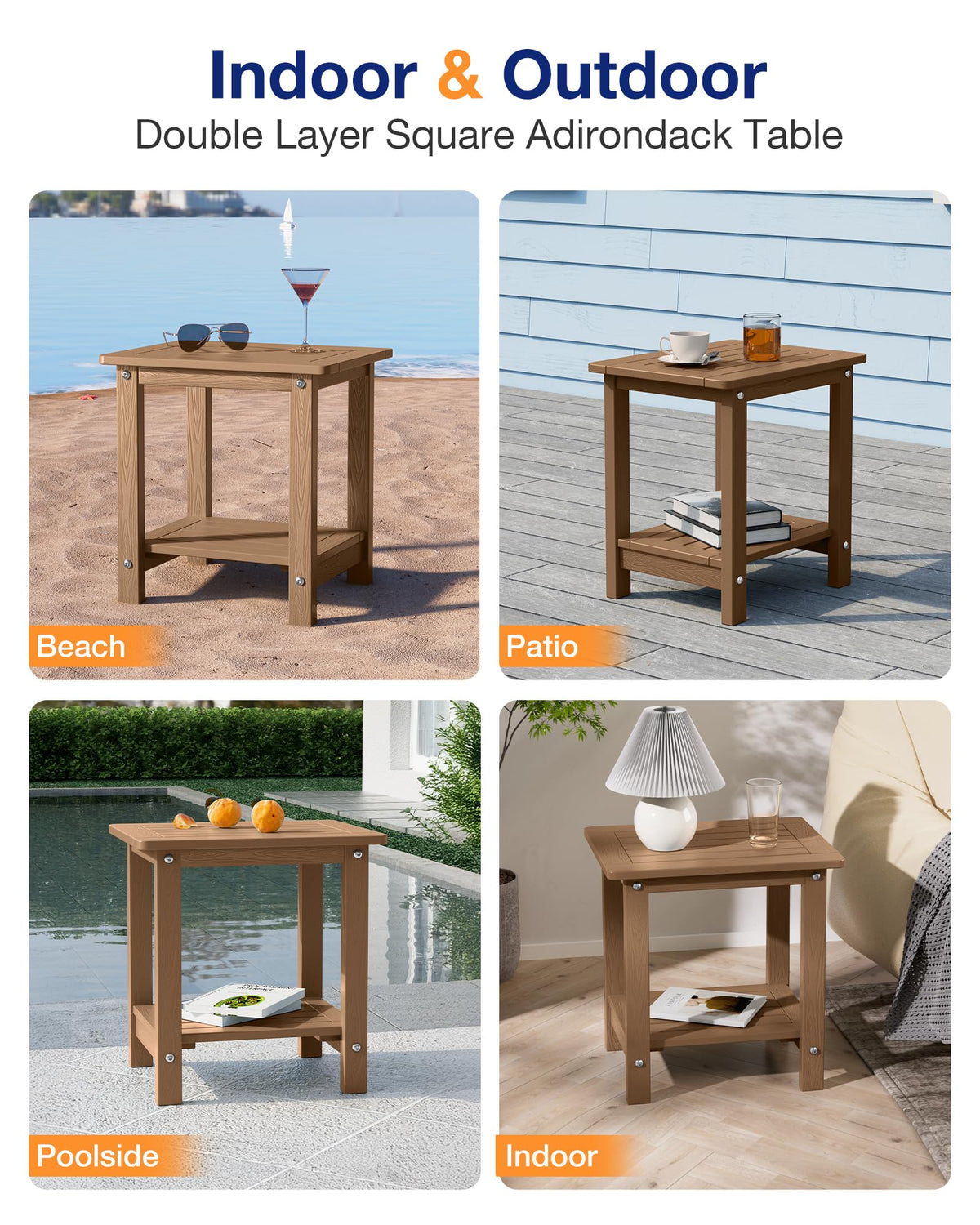 Outdoor Side Table Set of 2 Weather Resistant 2-Tier G8181