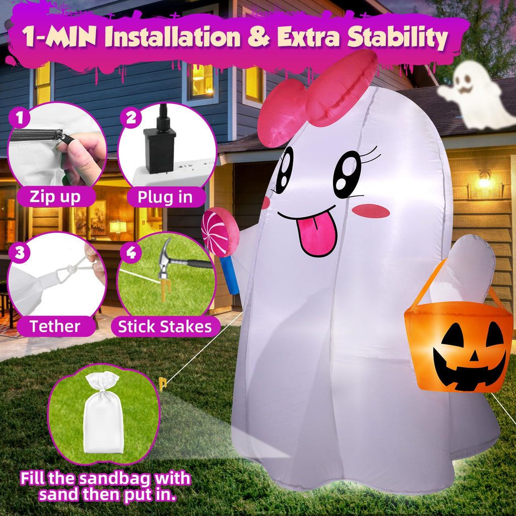 5FT Halloween Inflatables Ghost with Built-in LED Lights R878085