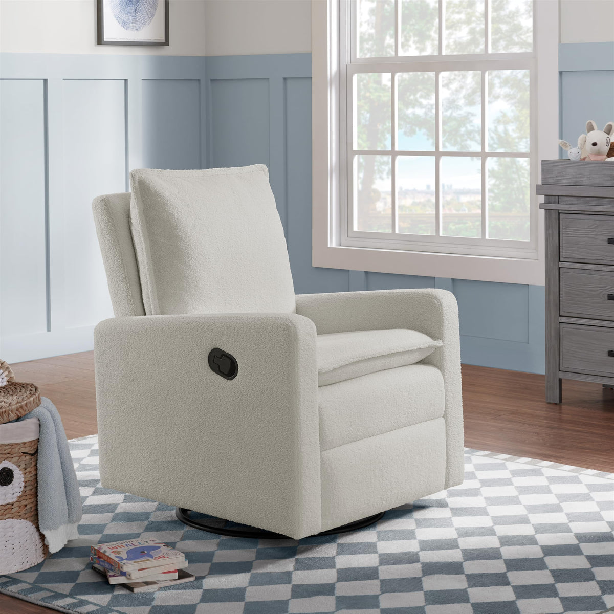 White Boucle Swivel Glider Recliner L311