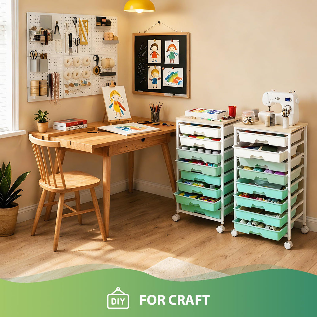 Green Rolling Cart with 8 Drawers D58138