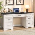 Black Wood Executive Desk with 2 File Drawers and 5 Storage Cabinets S939