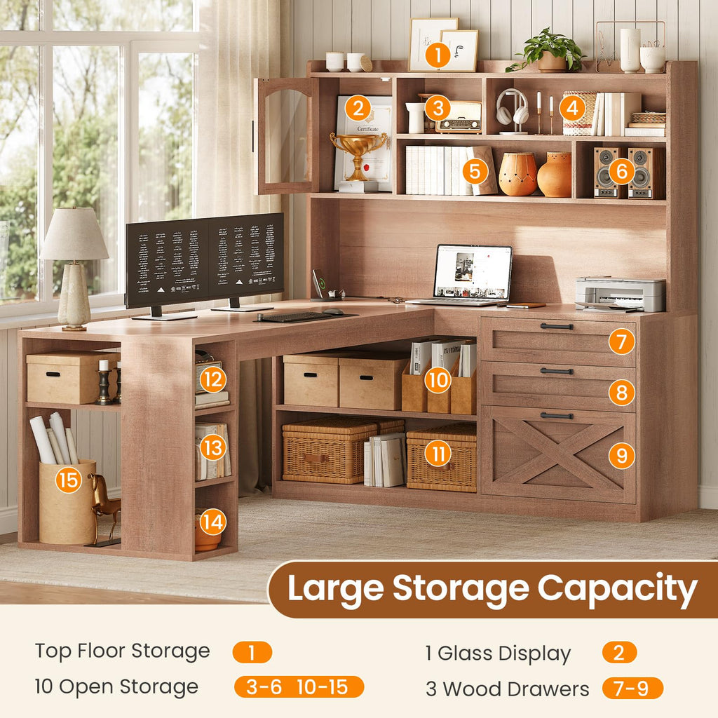 61" L Shaped Office Desk with Drawers and Storage S11230