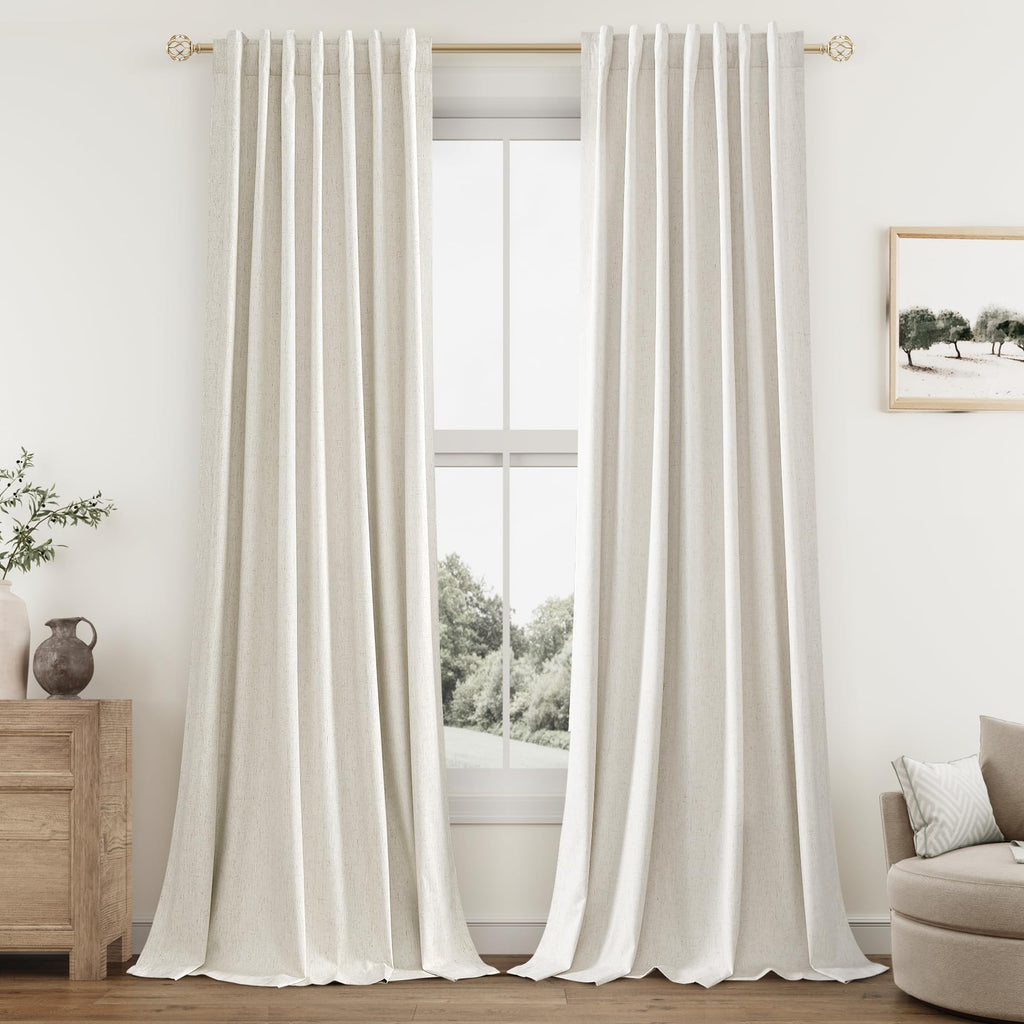 100% Blackout Linen Curtains 108 Inches 2 Panels J772928