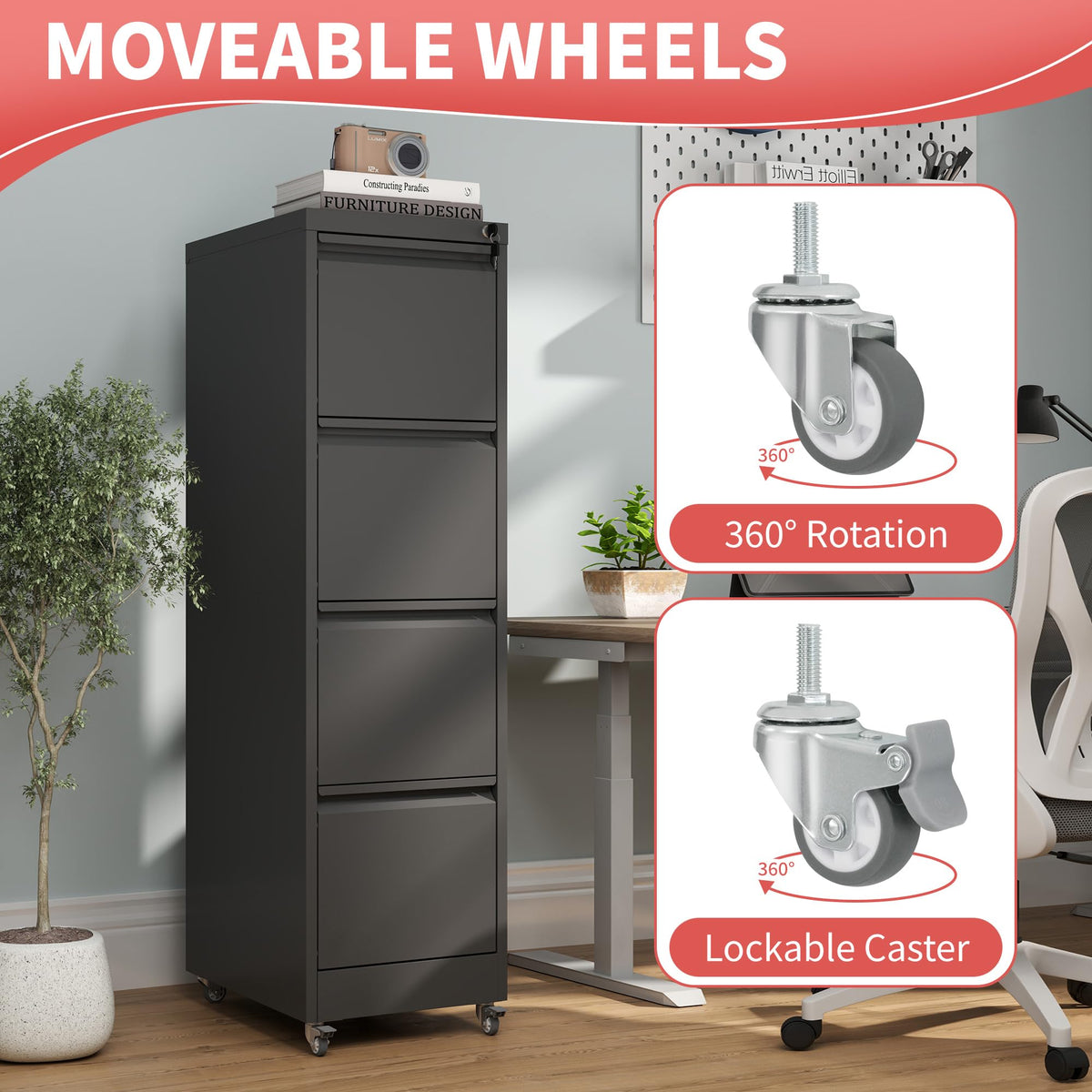 4 Drawer Locking File Cabinet with Wheels V625