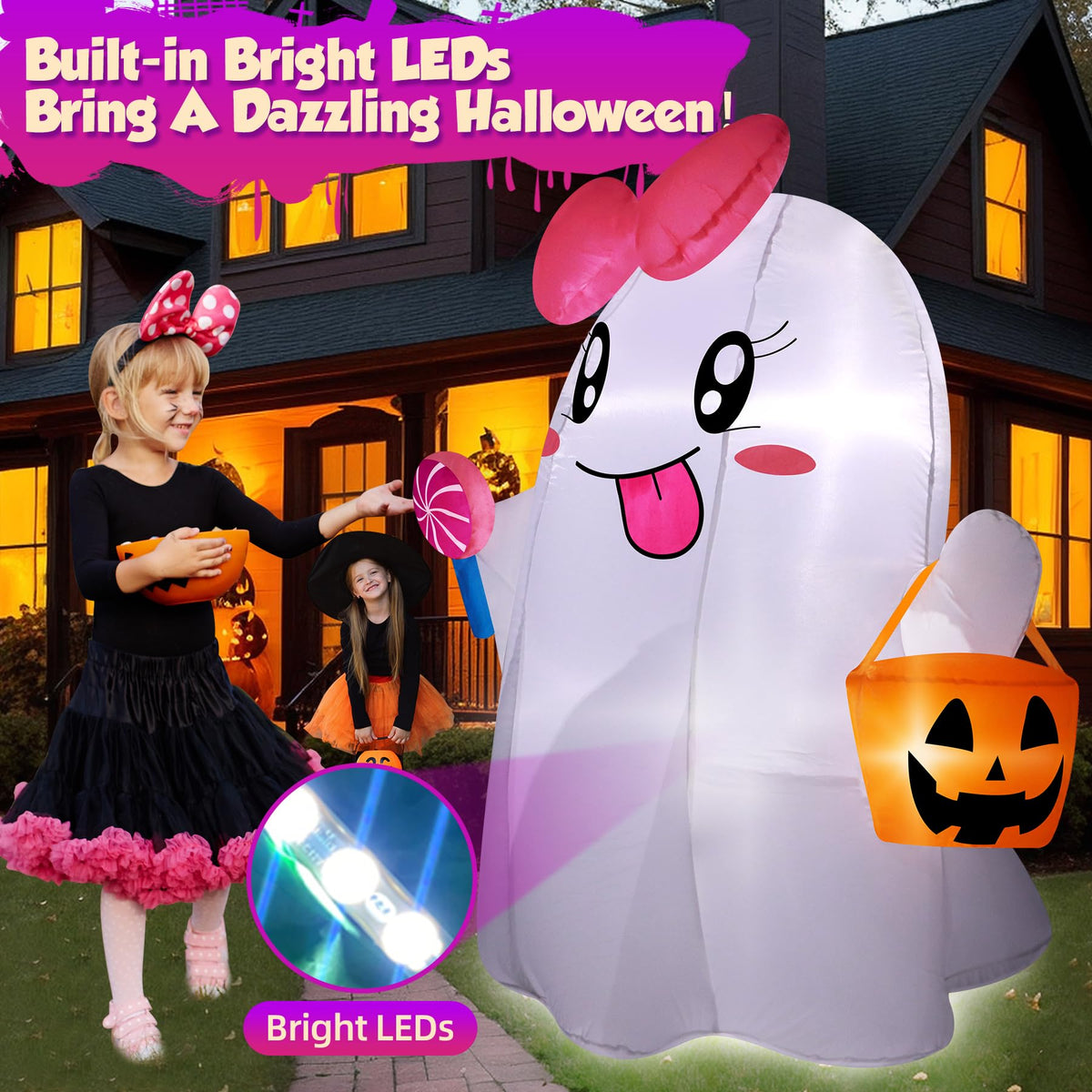 5FT Halloween Inflatables Ghost with Built-in LED Lights R878085