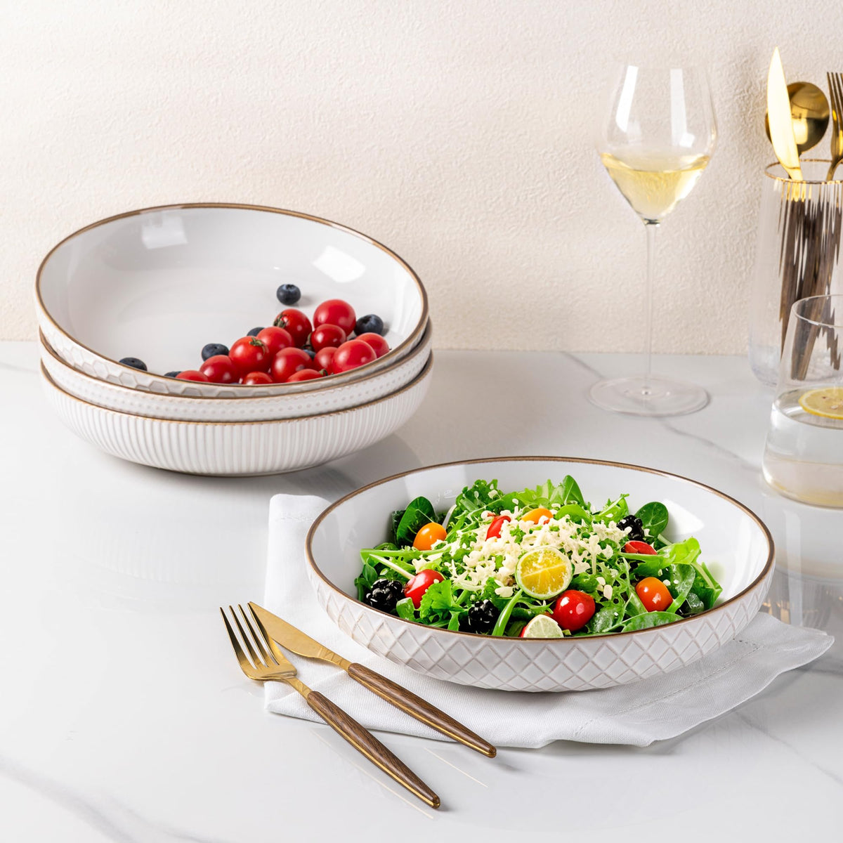 9.5'' 42 Ounce Stoneware Ceramic Pasta Bowls Set of 4 N393