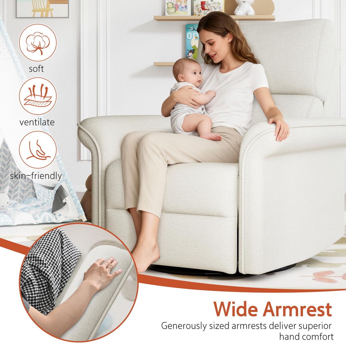 Fabric Light Gray Swivel Rocker Recliner Chair D9891