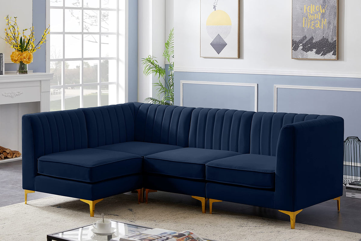 Navy Velvet Modular Sectional with Deep Channel Tufting I437