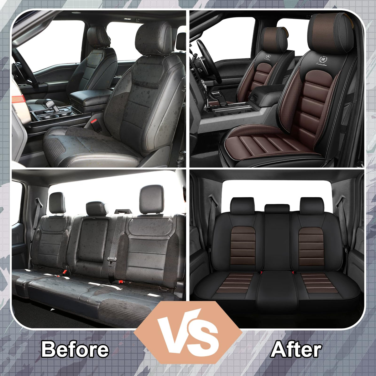 Full Set Car Seat Covers, Waterproof Seat Protectors, Standard 5 Seats, Black & Coffee M5832