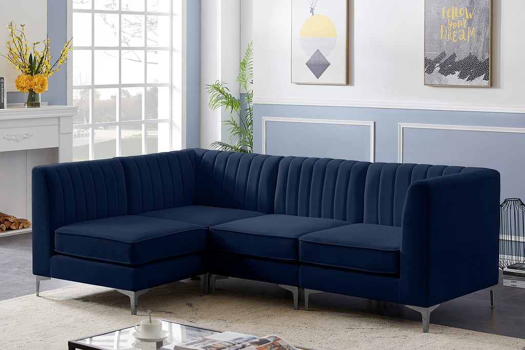 Navy Velvet Modular Sectional with Deep Channel Tufting I437