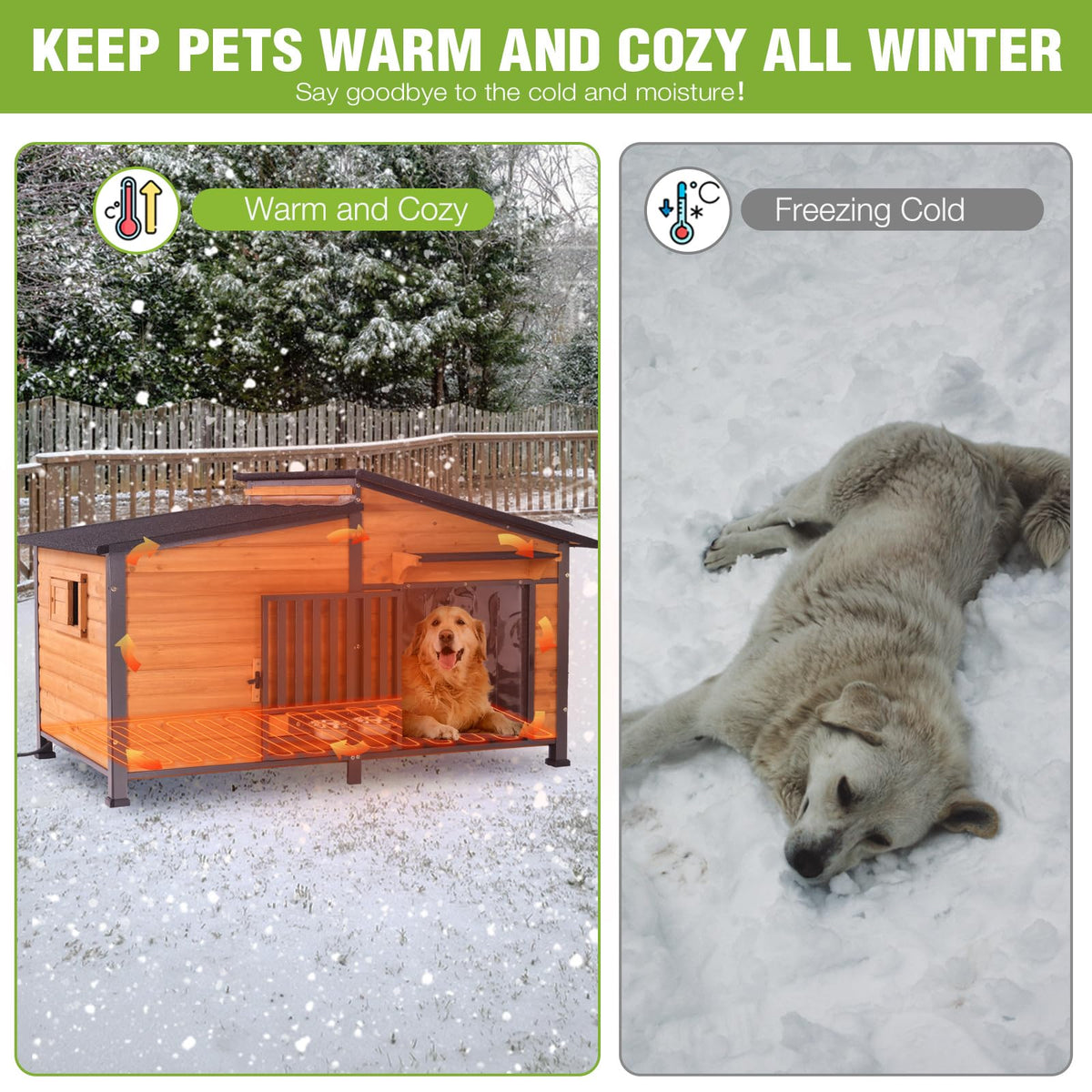 Extra Large Heated Insulated Weatherproof Dog Kennel with Heating Pad H76176