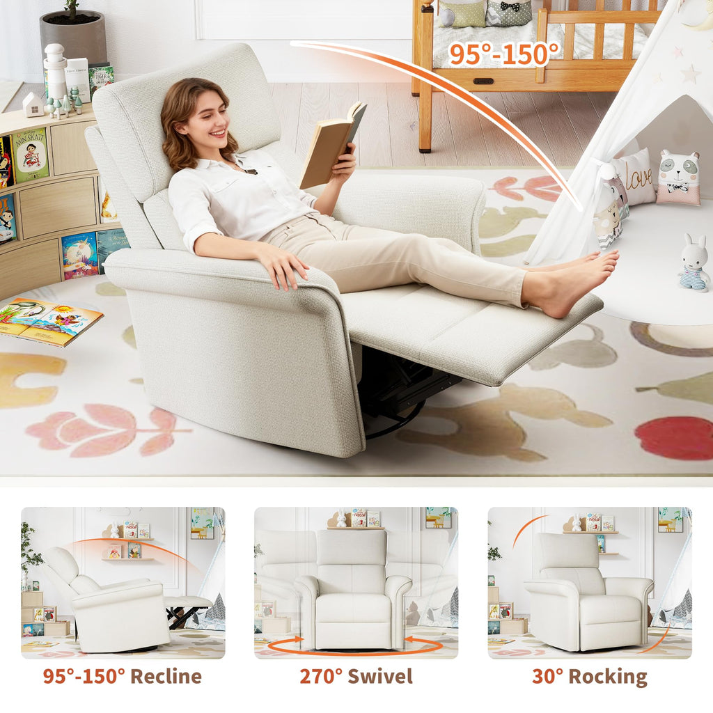 Fabric Light Gray Swivel Rocker Recliner Chair D9891