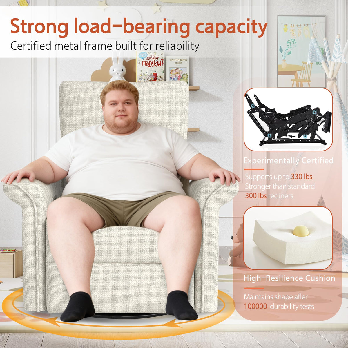 Fabric Light Gray Swivel Rocker Recliner Chair D9891